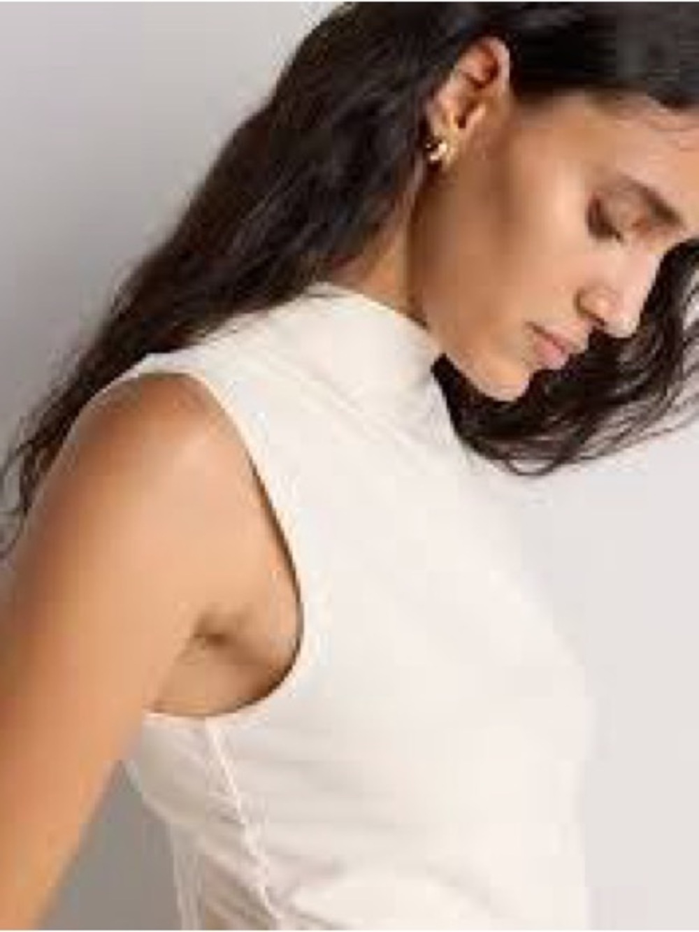 Quince Stretch Cotton Jersey Sleeveless Mock Neck Top white size M - Picture 2 of 8
